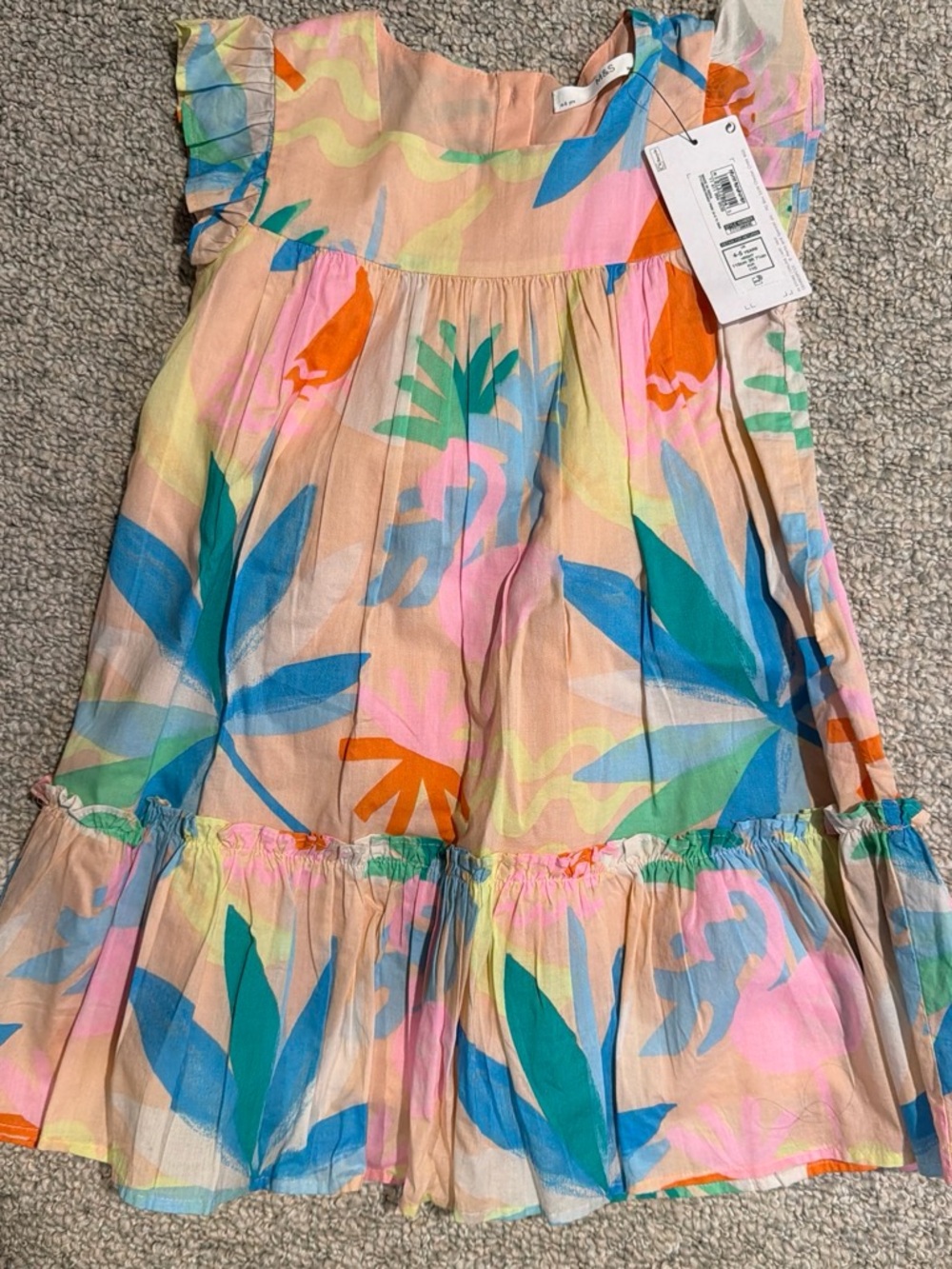 Marks & Spencer Peach Tropical Leaf Tiered Dress with Bright Print